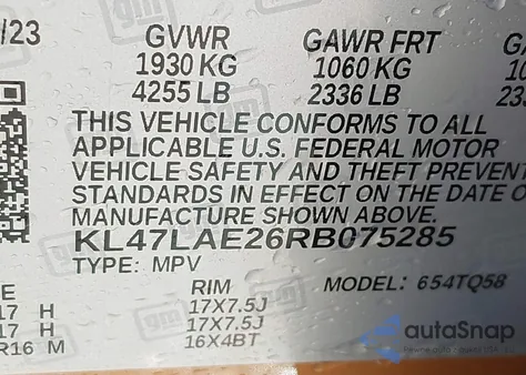 2024 Buick Envista Preferred из США, поврежденный, VIN KL47LAE26RB075285